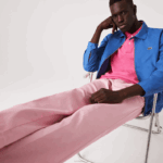 Lacoste calça chino reta de algodão orgânico vivo homens rosa 7sy 88BL1635