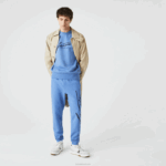 Lacoste calça jogging de lã de algodão com estampa de crocodilo e assinatura homens chine azul hg3 88BL1067 - Image 2