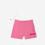 Lacoste calção de banho listrado com logotipo de secagem rápida homens rosa 2r3 88BL527 - Image 3