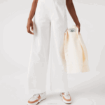 Lacoste calças de gabardine de algodão mulheres branco 70v 88BL2653 - Image 2