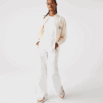 Lacoste calças de gabardine de algodão mulheres branco 70v 88BL2653
