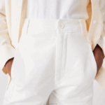 Lacoste calças de gabardine de algodão mulheres branco 70v 88BL2653 - Image 4