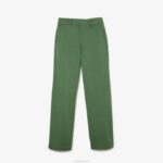 Lacoste calças de gabardine elásticas mulheres verde caqui kx5 88BL2457