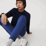 Lacoste calças de treino de mistura de algodão mesclado slim fit homens chine azul hjd 88BL1140 - Image 2