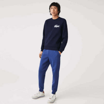 Lacoste calças de treino de mistura de algodão mesclado slim fit homens chine azul hjd 88BL1140