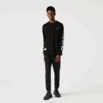 Lacoste calças esportivas com zíper inferior homens preto c31 88BL1091