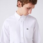 Lacoste camisa de algodão oxford de ajuste regular homens branco 001 88BL1467