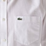 Lacoste camisa de algodão oxford de ajuste regular homens branco 001 88BL1467 - Image 5