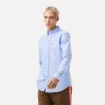 Lacoste camisa de algodão oxford de ajuste regular homens hbp azul 88BL1466