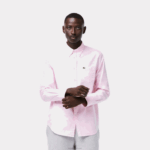 Lacoste camisa de algodão oxford de ajuste regular homens rosa claro 88BL1468