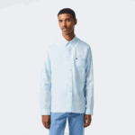 Lacoste camisa de linho homens azul claro t01 88BL468
