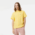 Lacoste camisa de linho manga curta homens amarelo 107 88BL496