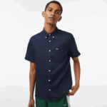 Lacoste camisa de linho manga curta homens azul marinho 166 88BL491