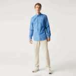Lacoste camisa de popelina de mistura de algodão regular fit homens azul 776 88BL1652