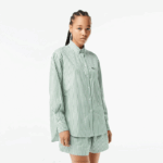 Lacoste camisa listrada de popeline de algodão mulheres branco caqui verde vi4 88BL2448