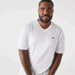 Lacoste camisa polo de algodão com decote em v canelado regular fit (tamanho grande) homens branco 001 88BL707