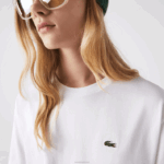 Lacoste camiseta de algodão premium com gola redonda mulheres branco 001 88BL2590 - Image 4