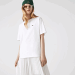 Lacoste camiseta de algodão premium com gola redonda mulheres branco 001 88BL2590 - Image 6