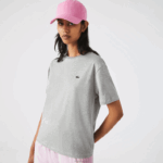 Lacoste camiseta de algodão premium com gola redonda mulheres chine cinza cca 88BL2591