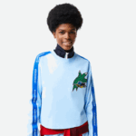 Lacoste camiseta de banda estampada folgada mulheres hbp azul 88BL2571