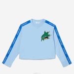 Lacoste camiseta de banda estampada folgada mulheres hbp azul 88BL2571 - Image 4