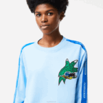 Lacoste camiseta de banda estampada folgada mulheres hbp azul 88BL2571 - Image 5