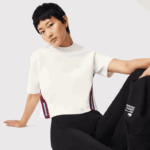 Lacoste camiseta de bandas estampada folgada mulheres branco 70v 88BL2547