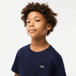 Lacoste camiseta de jérsei de algodão gola redonda crianças azul marinho 166 88BL2998 - Image 4