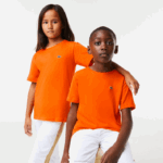 Lacoste camiseta de jérsei de algodão gola redonda crianças laranja z4d 88BL3177