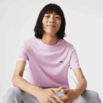 Lacoste camiseta de jérsei de algodão pima decote careca homens rosa z4h 88BL824