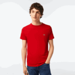 Lacoste camiseta de jérsei de algodão pima decote careca homens vermelho 240 88BL664