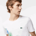 Lacoste camiseta esportiva regular fit com marca contrastante homens branco 001 88BL91 - Image 2
