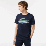 Lacoste camiseta esportiva regular fit de algodão orgânico homens azul marinho 166 88BL142