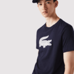 Lacoste camiseta esportiva respirável de crocodilo com estampa 3d homens azul marinho branco 525 88BL706