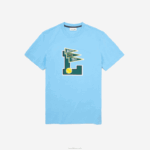 Lacoste camiseta gola redonda flâmulas l badge algodão homens azul claro 709 88BL915