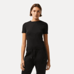 Lacoste camiseta gola redonda mistura de algodão mulheres preto 031 88BL2566