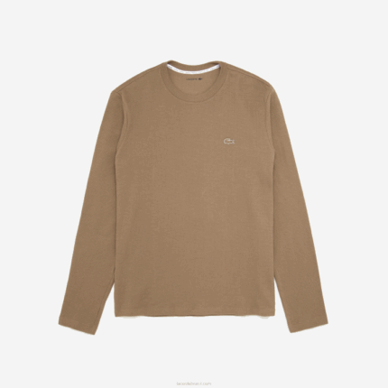 Lacoste camiseta lounge manga longa homens hja castanho claro 88BL263