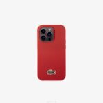 Lacoste capa iphone 14 pro com efeito petit pique homens azul marinho marrom 883 88BL2219