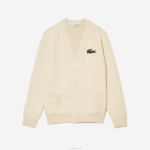 Lacoste cardigã de algodão orgânico com decote em V homens branco xfj 88BL492 - Image 4