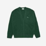Lacoste cardigã de lã com botões tom sobre tom de ajuste relaxado homens verde 132 88BL1606