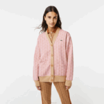 Lacoste cardigã solto com estampa de monograma mulheres rosa claro bege nxg 88BL2634