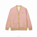 Lacoste cardigã solto com estampa de monograma mulheres rosa claro bege nxg 88BL2634 - Image 4