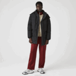 Lacoste casaco puffer longo com capuz destacável homens preto 031 88BL1317