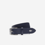 Lacoste cinto de couro costurado crocodilo de metal homens safira escura b88 88BL2094