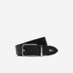 Lacoste cinto de couro granulado com fivela gravada homens preto 000 88BL2098