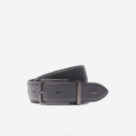 Lacoste cinto de couro piquê reversível com fivela gravada homens sombra escura j37 88BL2078