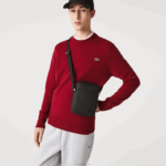 Lacoste clássica bolsa petit pique vertical com zíper homens preto 000 88BL2023