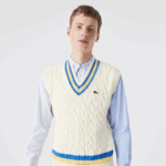 Lacoste colete de lã de ajuste clássico homens branco amarelo azul 7mz 88BL1471