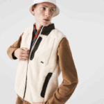 Lacoste colete de lã sherpa homens branco caqui verde u9n 88BL1263