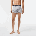 Lacoste Conjunto de 3 cuecas boxer com estampa de logo homens chines cinza azul marinho 9zu 88BL446 - Image 4